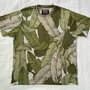 Good Vibes All-Over Leaf Print T-Shirt XL | Tropical Graphic Tee